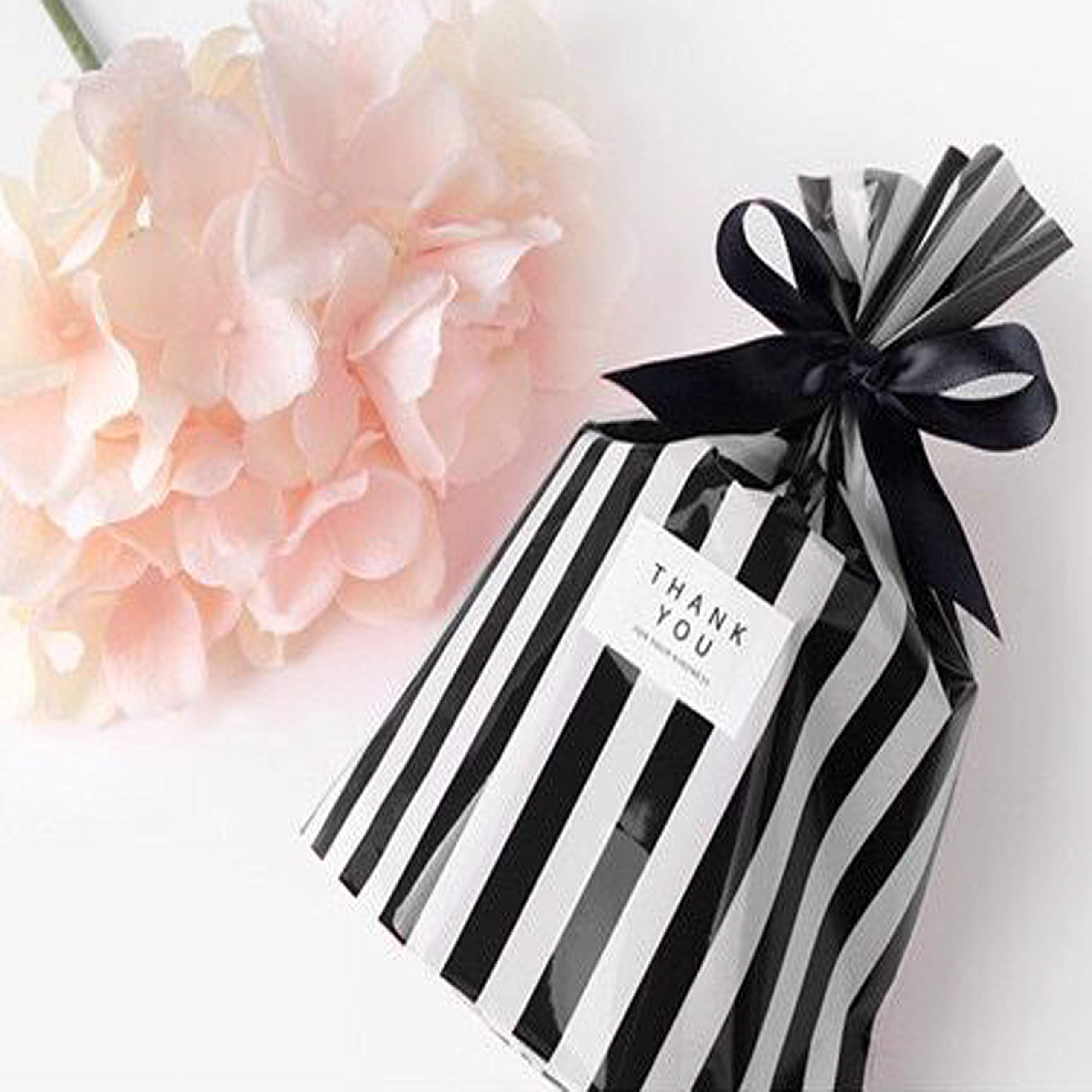 Clear Plastic Cellophane Treat Bags - Black White Stripes Party Favors Cello Bags Wedding Baby Shower Birthday Party Cookie Cand
